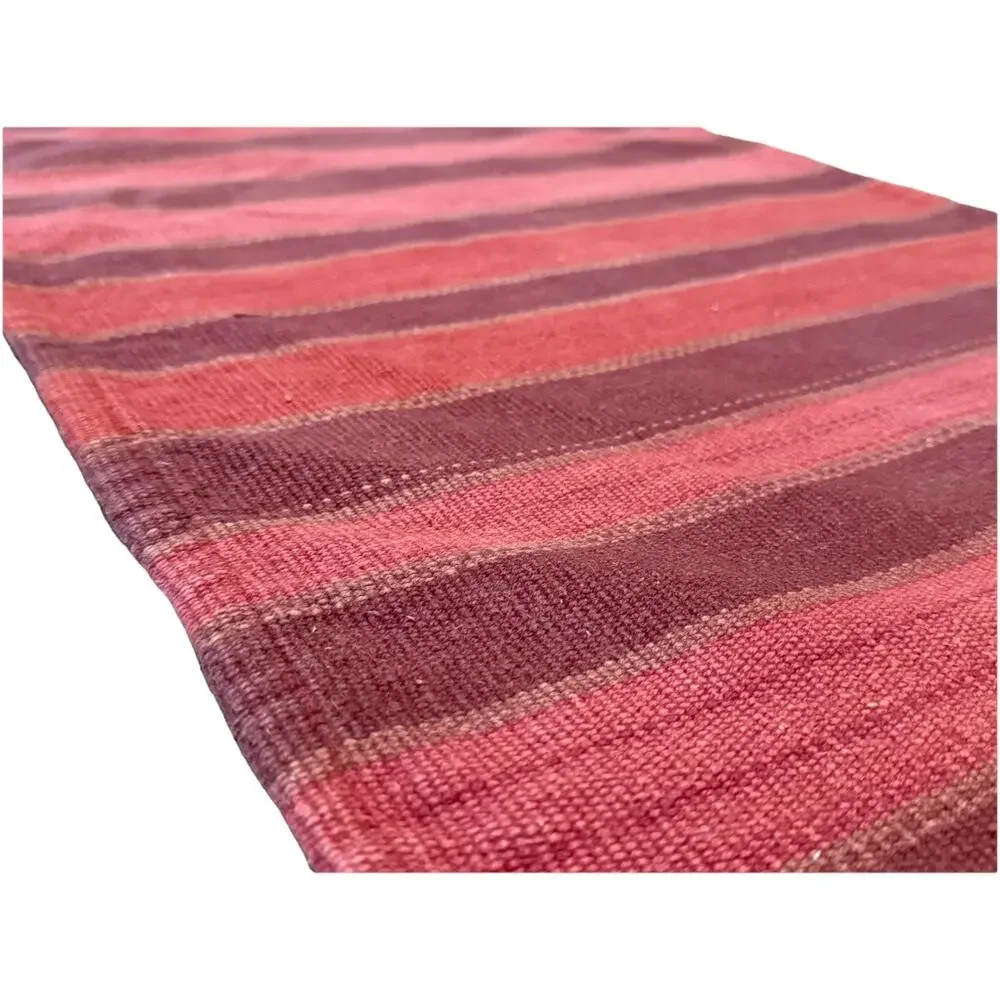 Vintage Cotton Flatweave Scatter Rug Red Purple Pink Stripe Tassels Washable